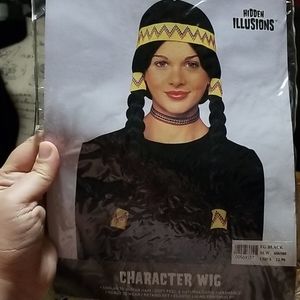 Character wig black braided hair with yellow bands